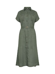 Long Tall Sally Green Grown On Sleeve Button Dress with Containing Linen - Image 5 of 5