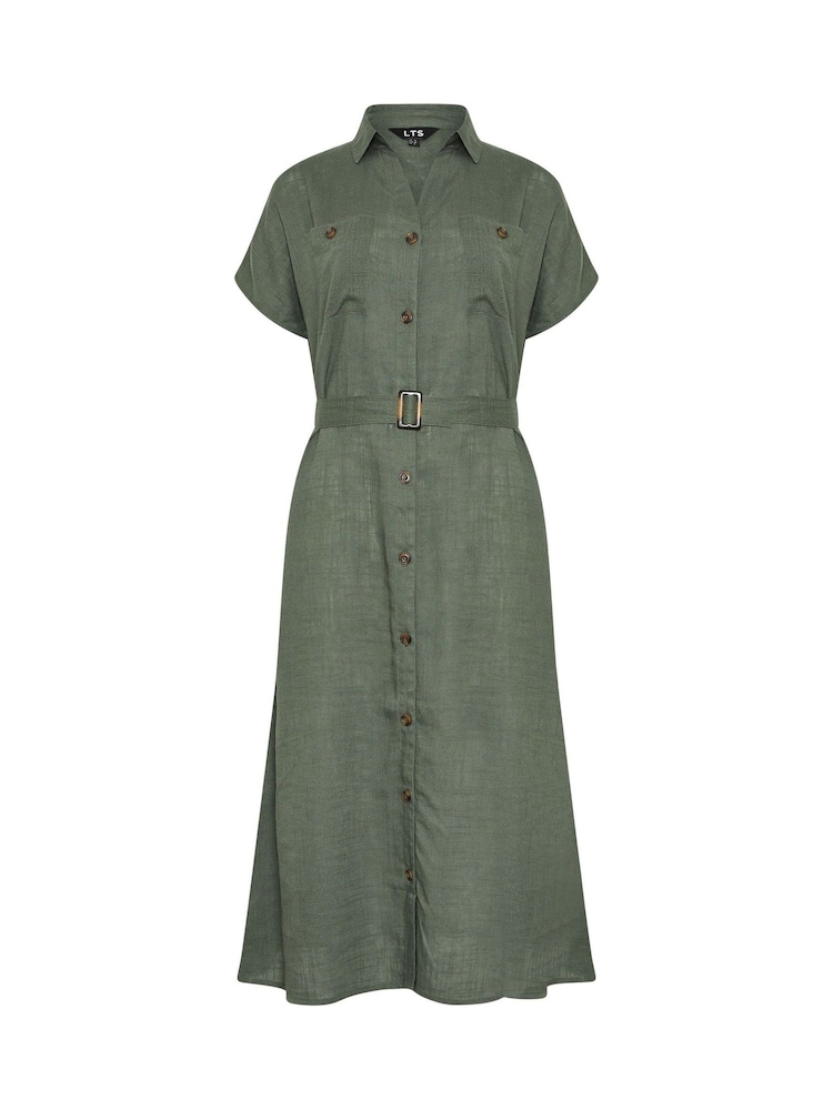 Long Tall Sally Green Grown On Sleeve Button Dress with Containing Linen - Image 5 of 5