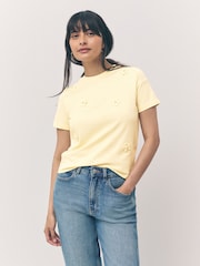 Yellow Short Sleeve Floral Print Embellished T-Shirt - Image 1 of 7