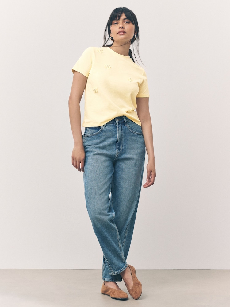 Yellow Short Sleeve Floral Print Embellished T-Shirt - Image 2 of 7