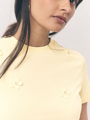 Yellow Short Sleeve Floral Print Embellished T-Shirt - Image 4 of 7