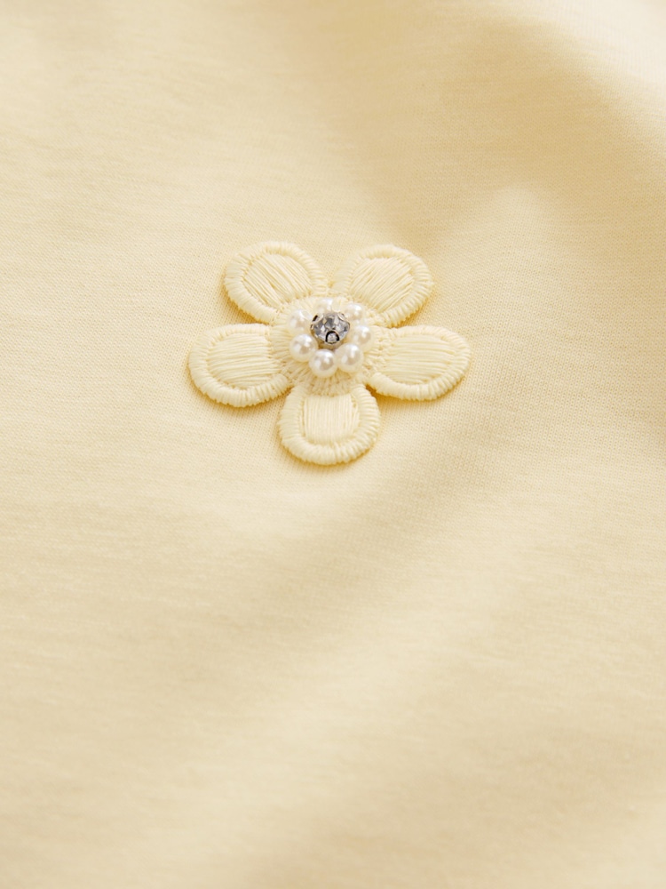 Yellow Short Sleeve Floral Print Embellished T-Shirt - Image 7 of 7