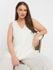 Yours Curve White Co-Ord Broderie Waistcoat - Image 1 of 5