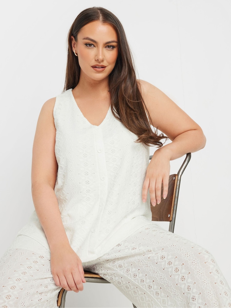 Blanco - Yours Curve Co-Ord Broderie Waistcoat - Imagen 1 de 5 Blanco - Yours Curve Co-Ord Broderie Waistcoat - Imagen 1 de 5