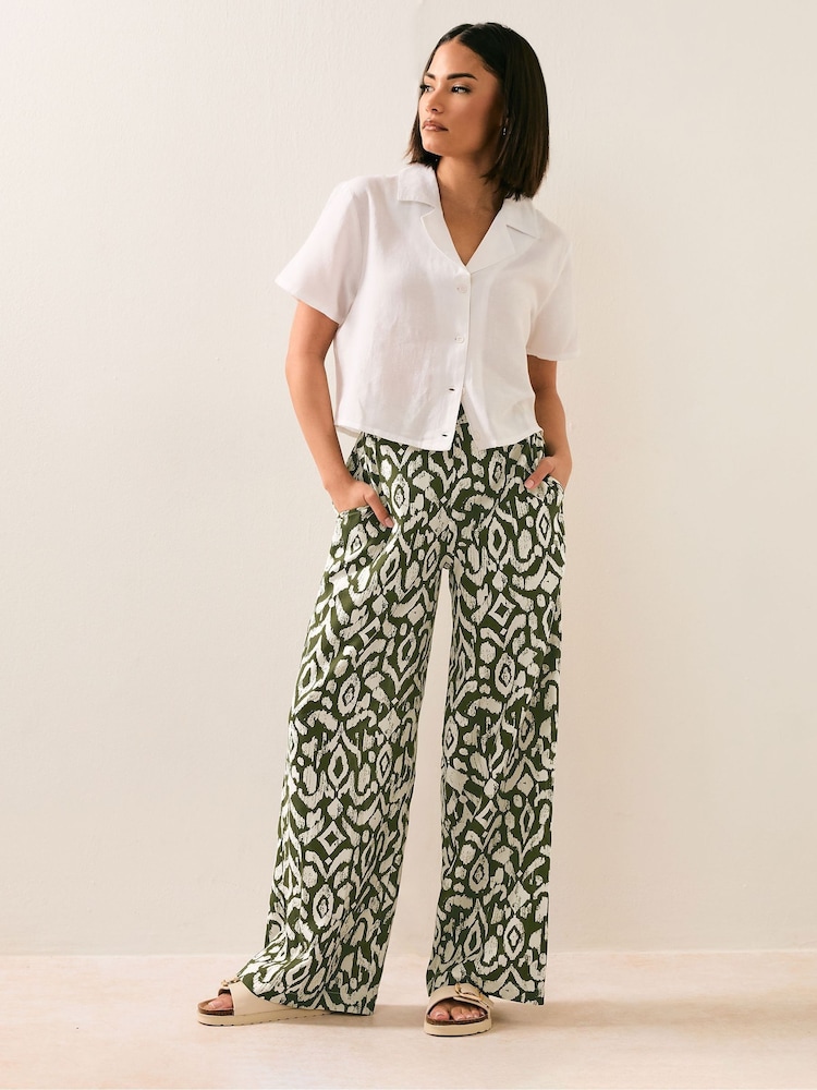 PixieGirl Petite Green Wide Leg 100% Cotton Trousers - Image 1 of 5