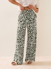 PixieGirl Petite Green Wide Leg 100% Cotton Trousers - Image 2 of 5