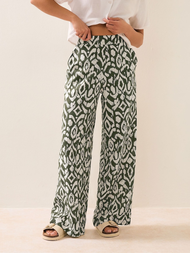 PixieGirl Petite Green Wide Leg 100% Cotton Trousers - Image 2 of 5