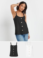 PixieGirl Petite Black Button Front Ribbed Vests 2 Pack - Image 1 of 8