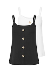 PixieGirl Petite Black Button Front Ribbed Vests 2 Pack - Image 6 of 8