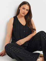 Yours Curve Black Co-Ord Broderie Waistcoat - Image 1 of 5