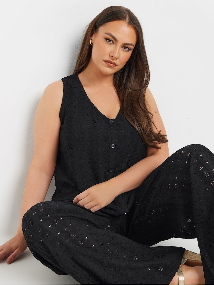 Yours Curve Black Co-Ord Broderie Waistcoat - Image 1 of 5