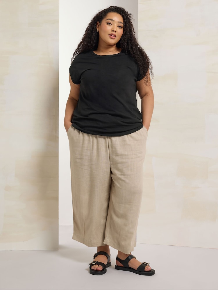 Yours Curve Black Pompom Insert Yolk 100% Cotton Top - Image 2 of 5