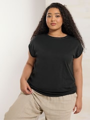 Yours Curve Black Pompom Insert Yolk 100% Cotton Top - Image 4 of 5