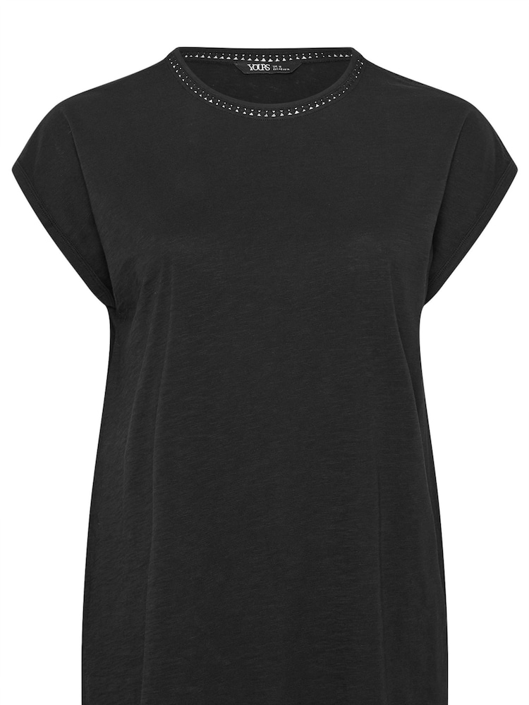 Yours Curve Black Pompom Insert Yolk 100% Cotton Top - Image 5 of 5