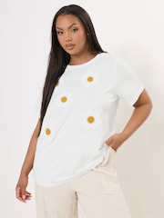 Yours Curve White Applique 100% Cotton T-Shirt - Image 1 of 5