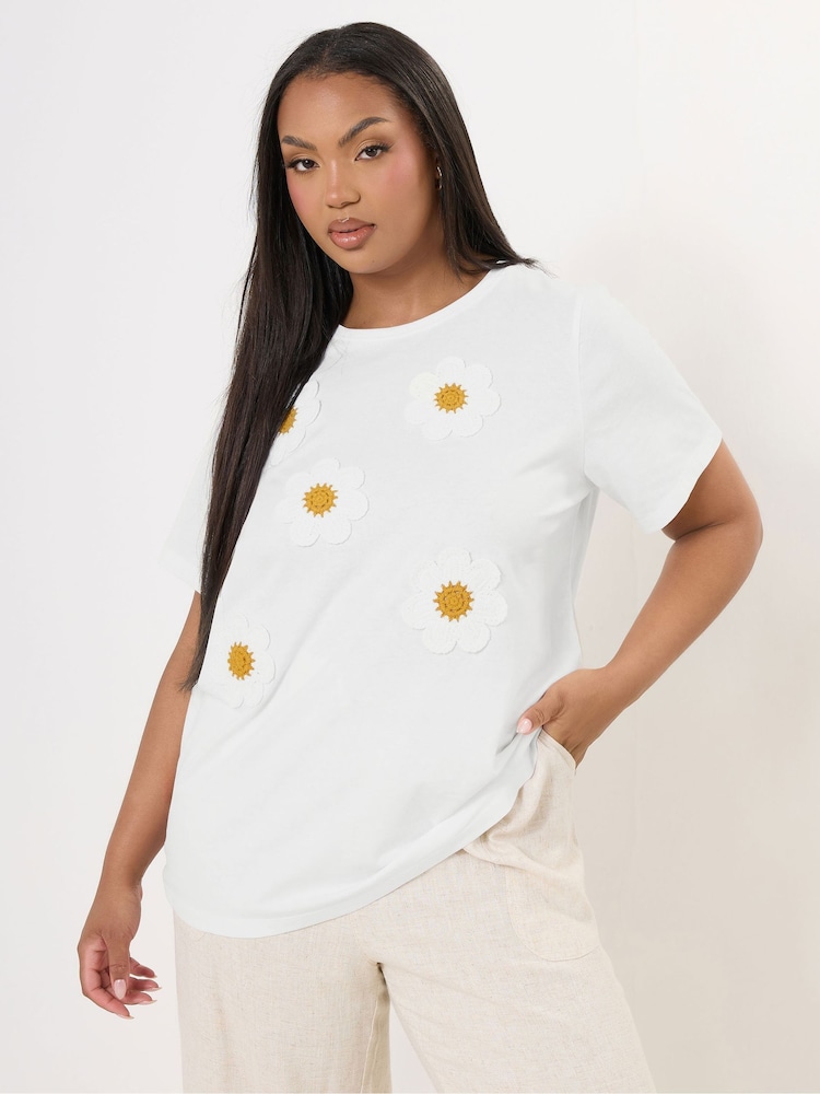 Yours Curve White Applique 100% Cotton T-Shirt - Image 1 of 5