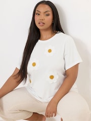 Yours Curve White Applique 100% Cotton T-Shirt - Image 4 of 5