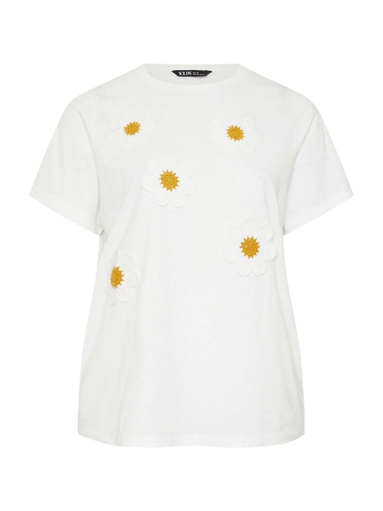 Yours Curve White Applique 100% Cotton T-Shirt - Image 5 of 5