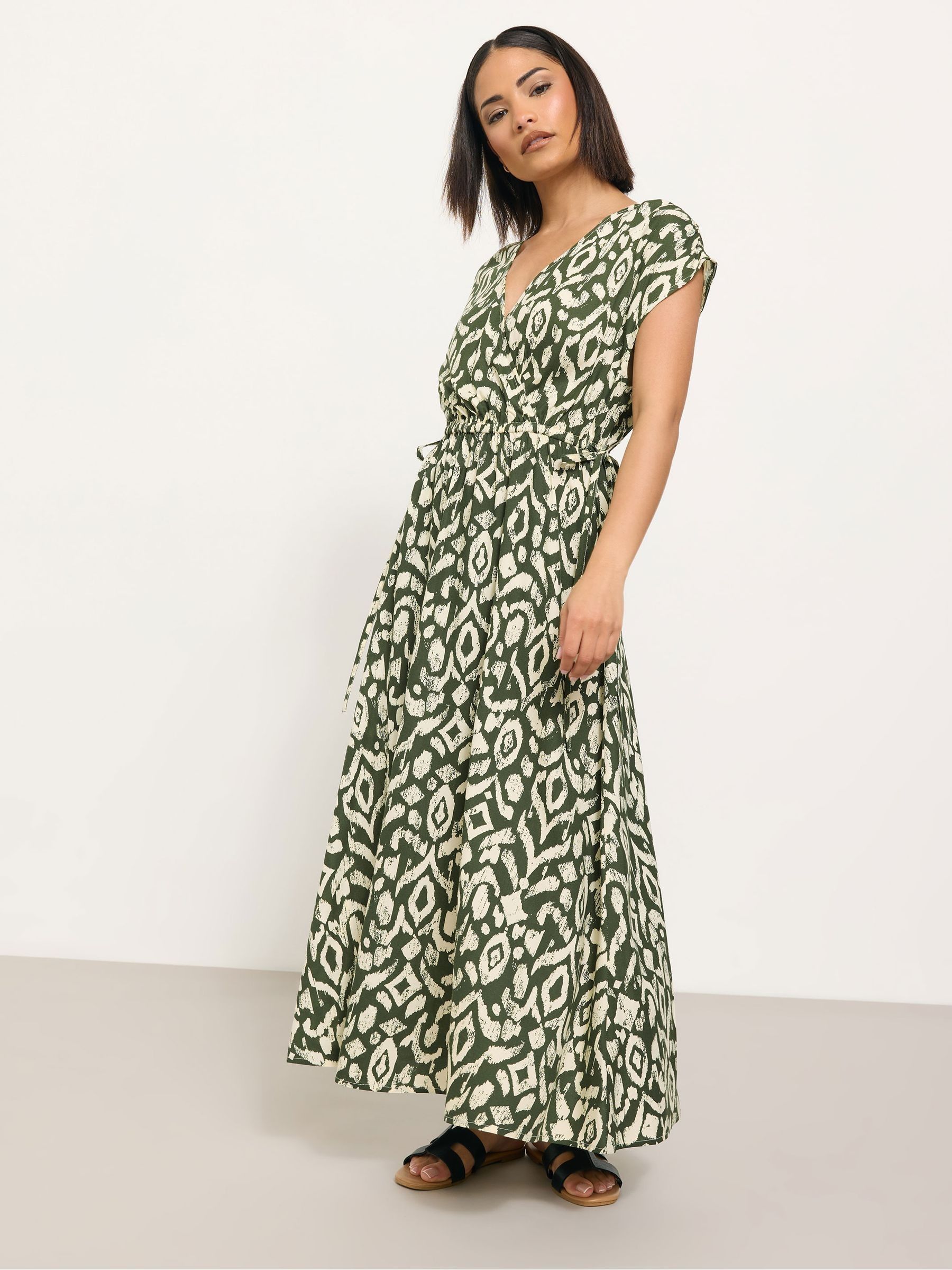 PixieGirl Petite Green Abstract Wrap Front Dress
