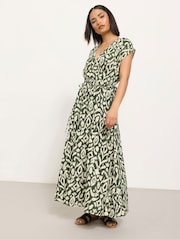 PixieGirl Petite Green Abstract Wrap Front Dress - Image 1 of 5