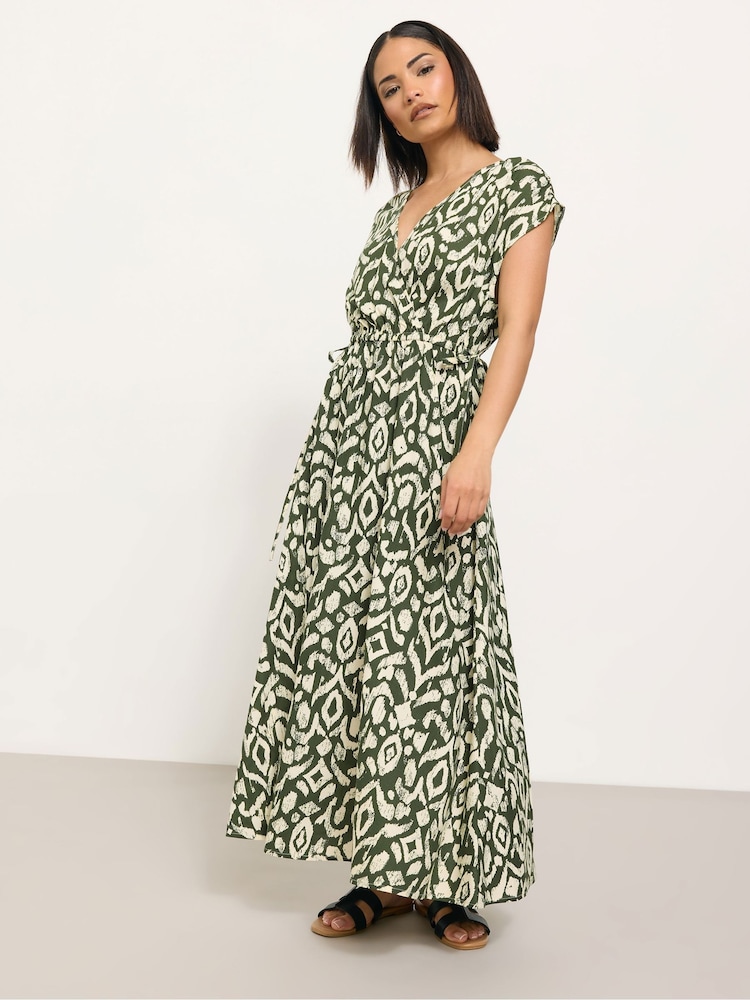 PixieGirl Petite Green Abstract Wrap Front Dress - Image 1 of 5