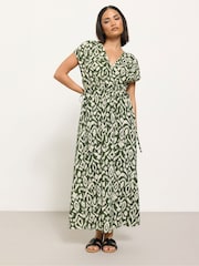 PixieGirl Petite Green Abstract Wrap Front Dress - Image 2 of 5