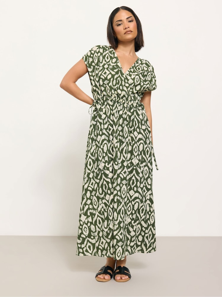 PixieGirl Petite Green Abstract Wrap Front Dress - Image 2 of 5