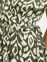 PixieGirl Petite Green Abstract Wrap Front Dress - Image 4 of 5