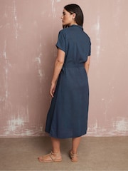 Long Tall Sally Blue Grown On Sleeve Button Dress with Containing Linen - Image 3 of 6