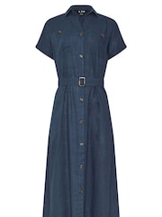 Long Tall Sally Blue Grown On Sleeve Button Dress with Containing Linen - Image 6 of 6