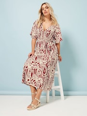 Yours Curve Red Abstract Wrap Dress - Image 1 of 5