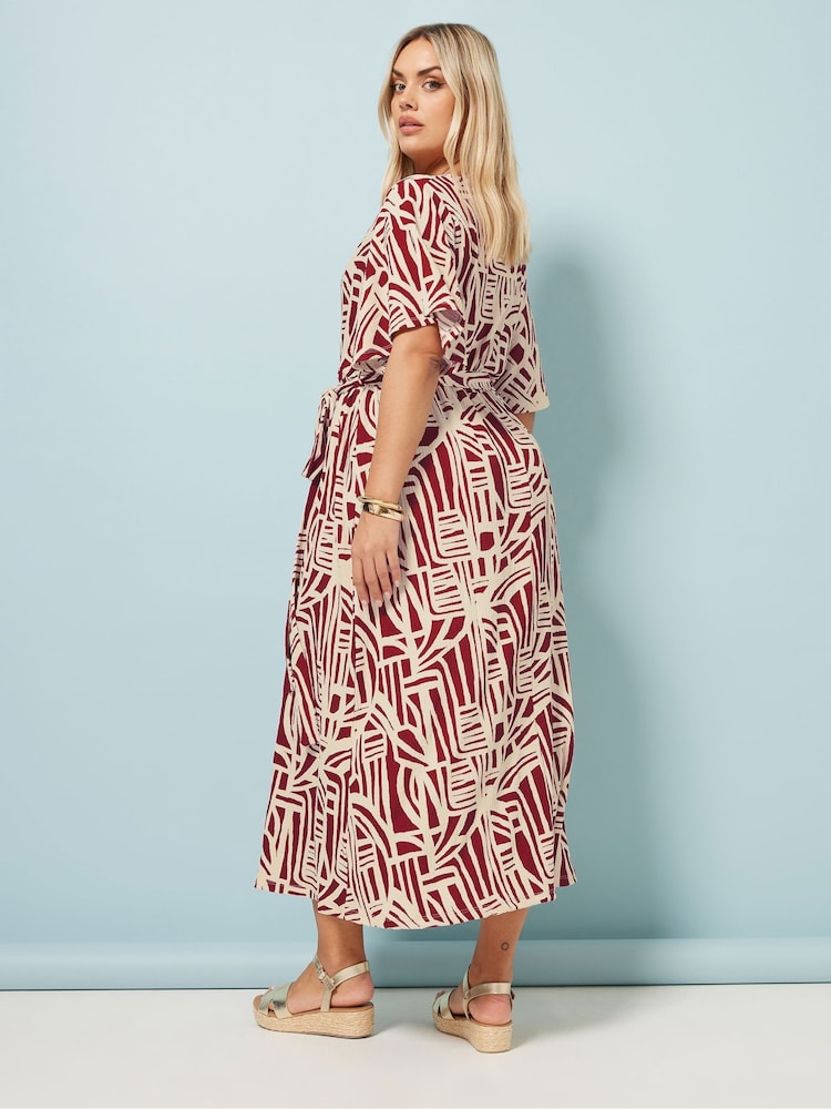 Yours Curve Red Abstract Wrap Dress - Image 2 of 5