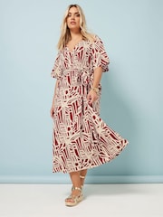 Yours Curve Red Abstract Wrap Dress - Image 3 of 5