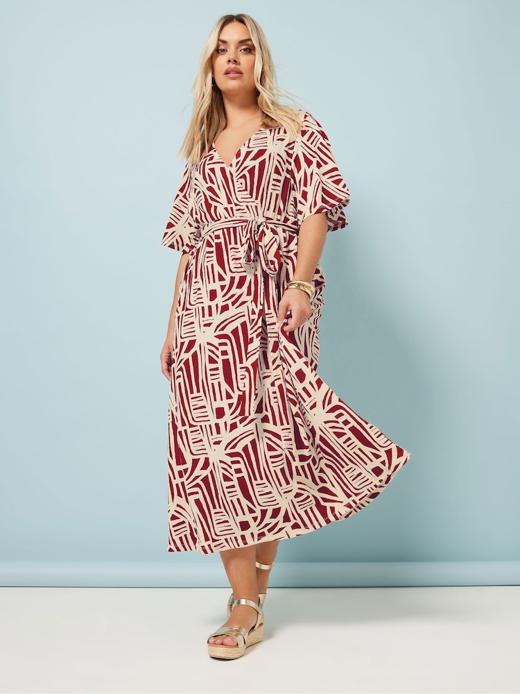 Yours Curve Red Abstract Wrap Dress - Image 3 of 5