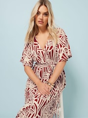 Yours Curve Red Abstract Wrap Dress - Image 4 of 5
