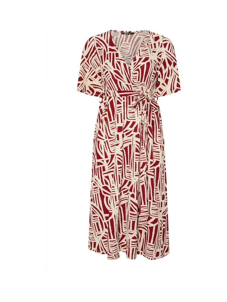 Yours Curve Red Abstract Wrap Dress - Image 5 of 5