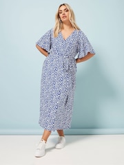 Yours Curve Aqua Blue Abstract Wrap Dress - Image 1 of 5