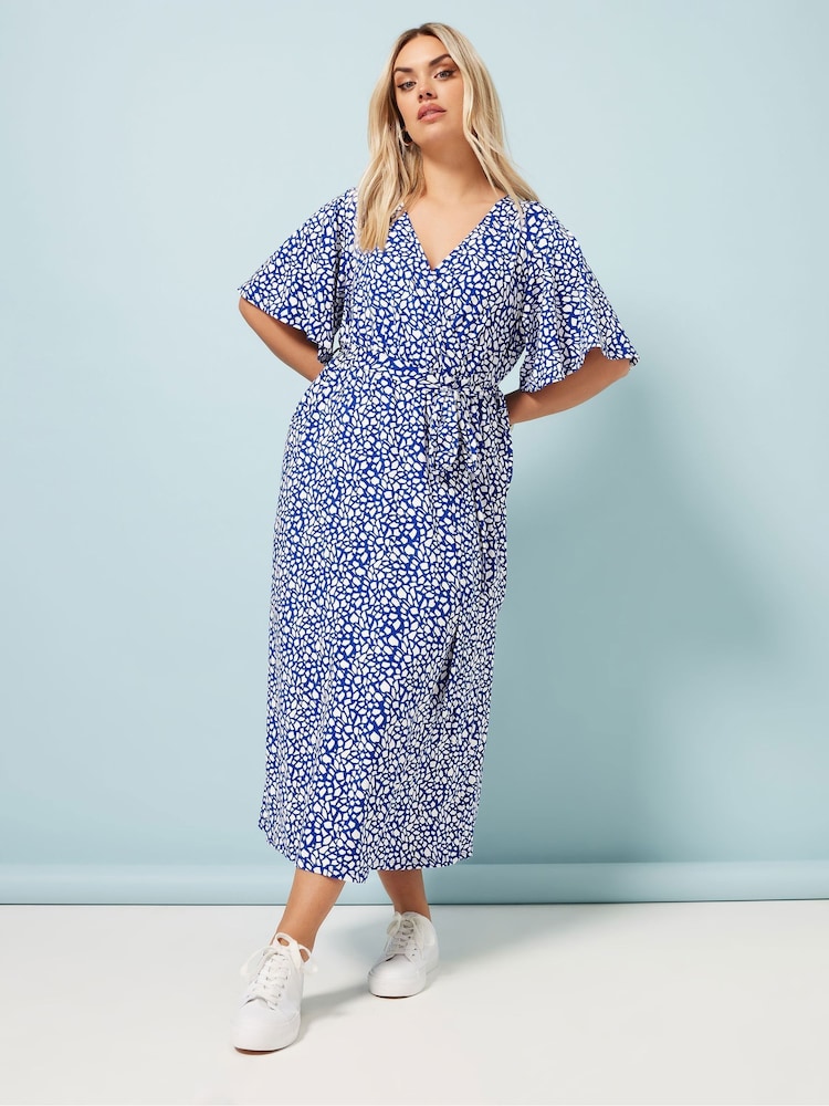 Yours Curve Aqua Blue Abstract Wrap Dress - Image 1 of 5