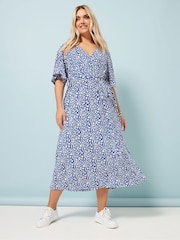 Yours Curve Aqua Blue Abstract Wrap Dress - Image 2 of 5