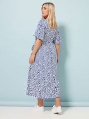 Yours Curve Aqua Blue Abstract Wrap Dress - Image 3 of 5