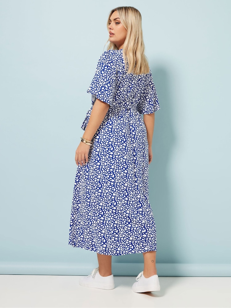 Yours Curve Aqua Blue Abstract Wrap Dress - Image 3 of 5