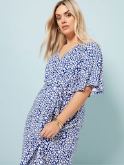 Yours Curve Aqua Blue Abstract Wrap Dress - Image 4 of 5