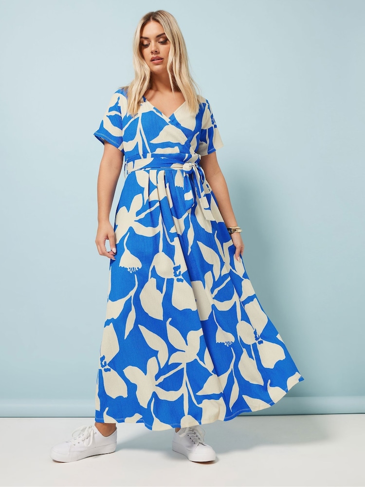 Yours Curve Aqua Blue Floral Wrap Dress - Image 1 of 5