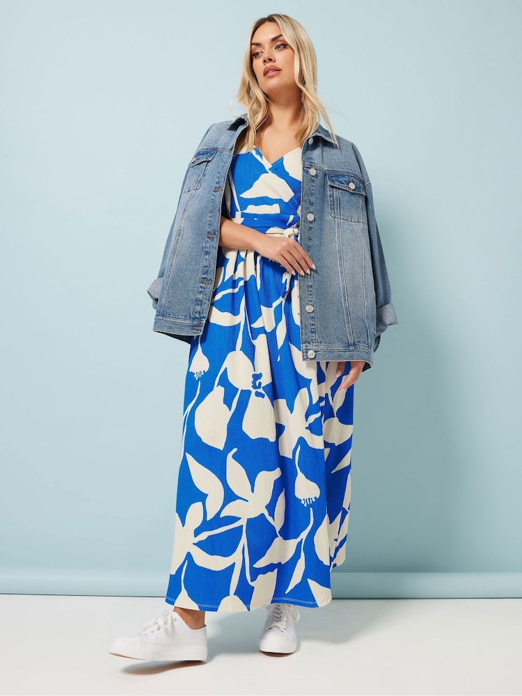 Yours Curve Aqua Blue Floral Wrap Dress - Image 3 of 5
