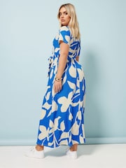 Yours Curve Aqua Blue Floral Wrap Dress - Image 4 of 5
