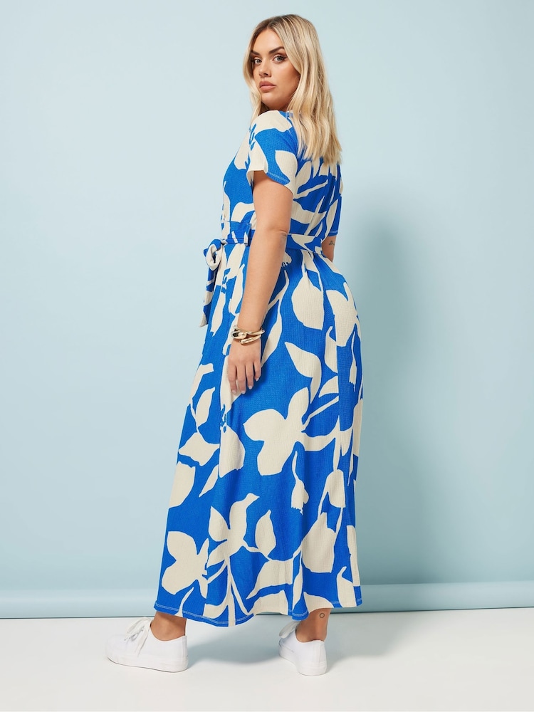 Yours Curve Aqua Blue Floral Wrap Dress - Image 4 of 5