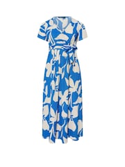 Yours Curve Aqua Blue Floral Wrap Dress - Image 5 of 5