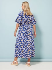 Yours Curve Blue Floral Wrap Dress - Image 3 of 5