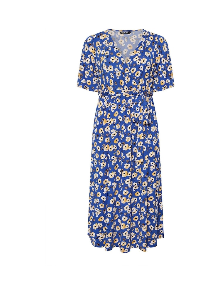 Yours Curve Blue Floral Wrap Dress - Image 5 of 5