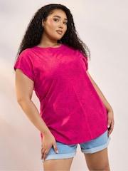 Yours Curve Pink Grown On Sleeve 100% Cotton Top - Image 1 of 5